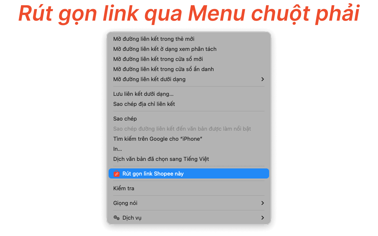 Rút gọn link Shopee qua menu chuột phải