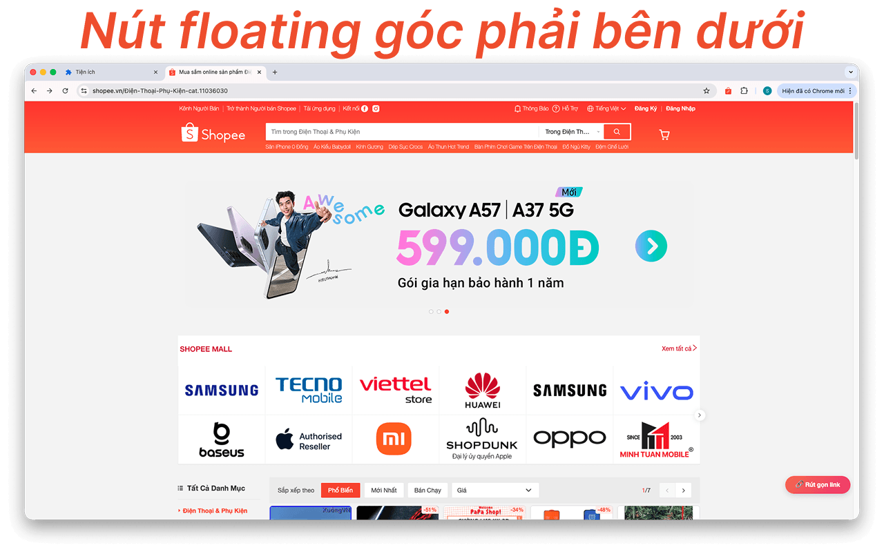 Rút gọn link Shopee qua nút nổi (Floating Button)