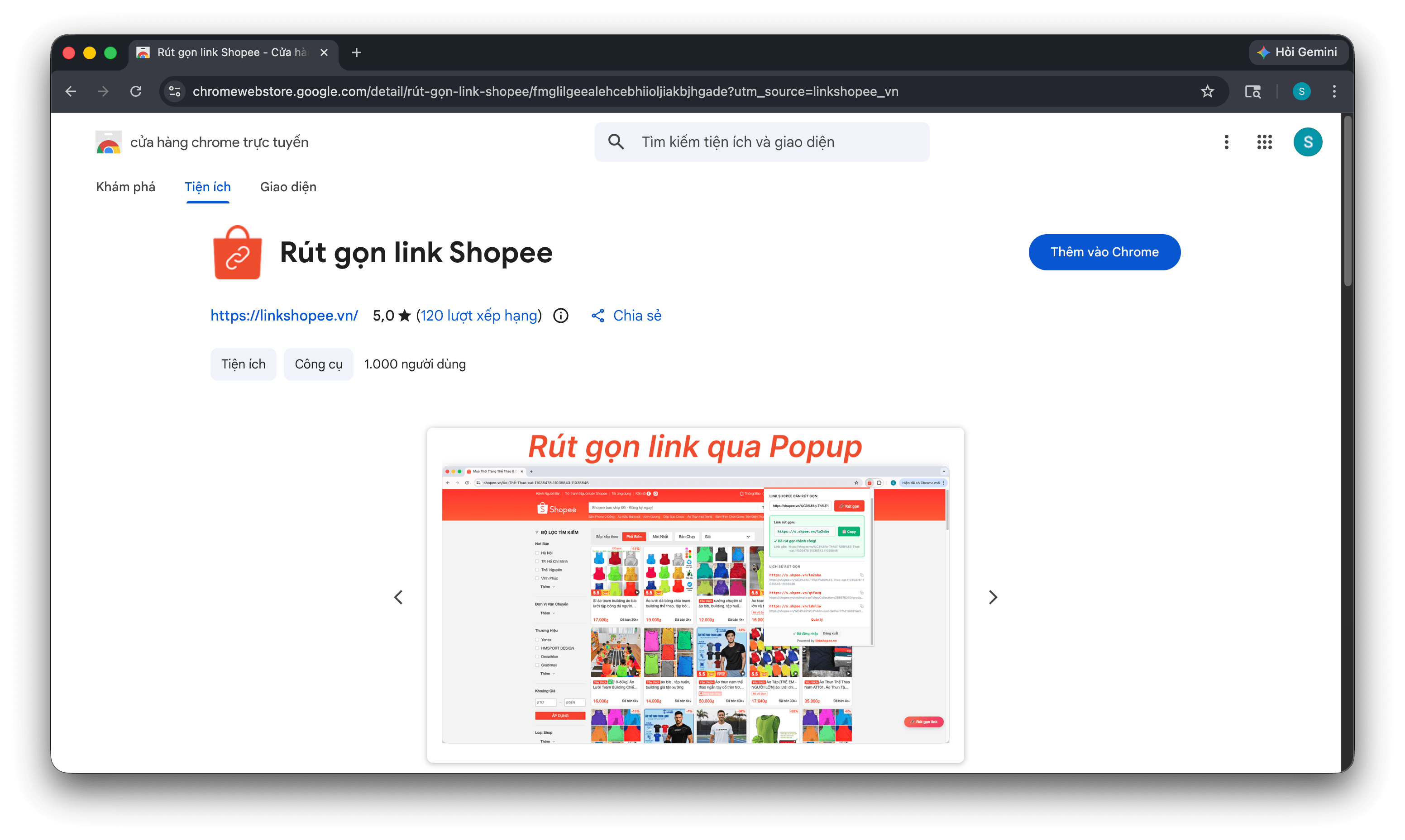 Tiện ích Rút gọn link Shopee trên Chrome Web Store